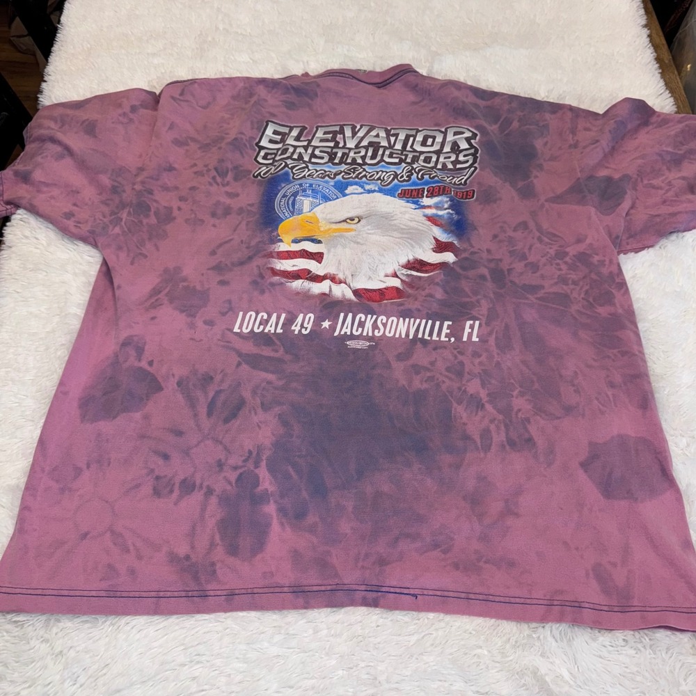 Union Made Elevator Constructors T-Shirt Mens 3XL Purple Tie Dye Eagle